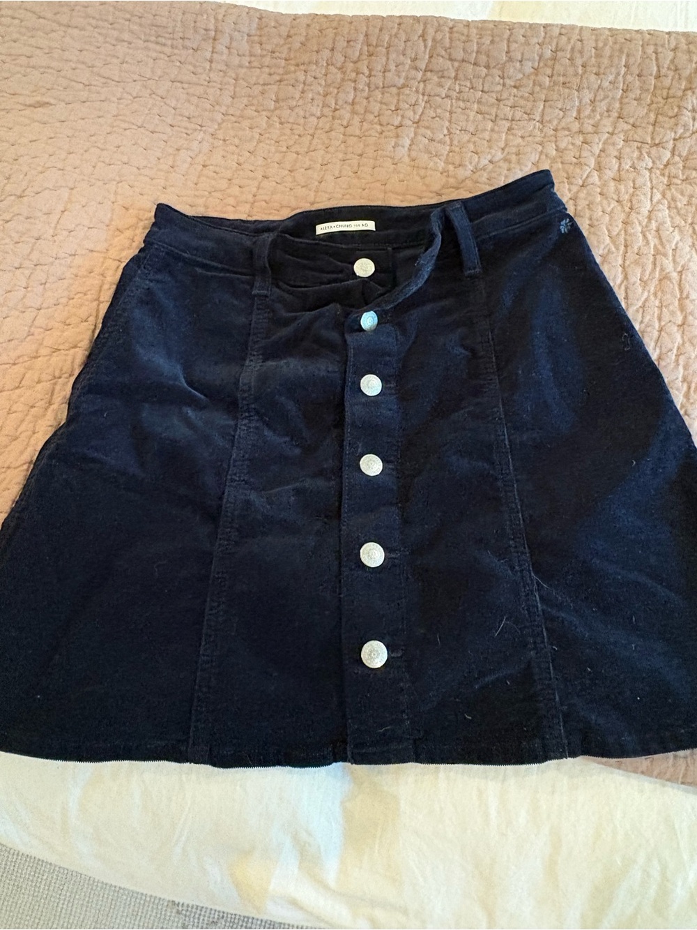 AG Corduroy Button-Front Mini Skirt in Navy